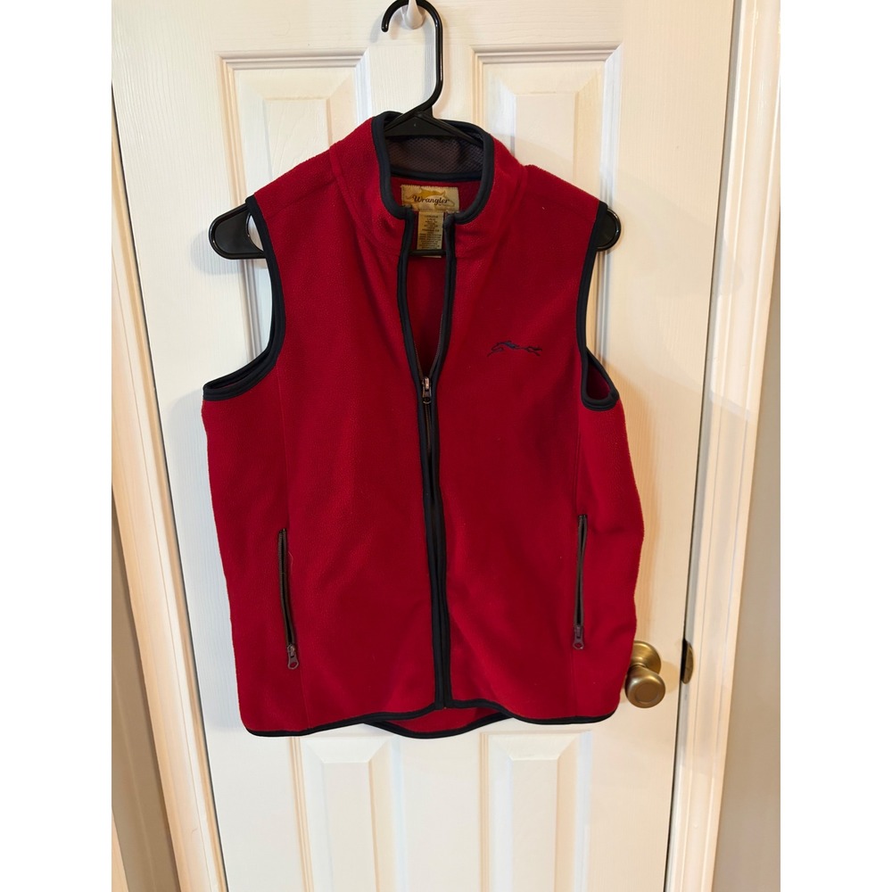 Wrangler Fleece Vest Mens Large Red Full Zip Mock Neck Horse Logo ED064SA